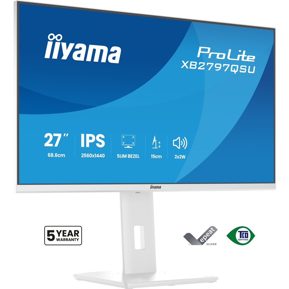 iiyama prolite xb2797qsu-w1 pantalla para pc 68,6 cm (27") 2560 x 1440 pixeles quad hd led blanco