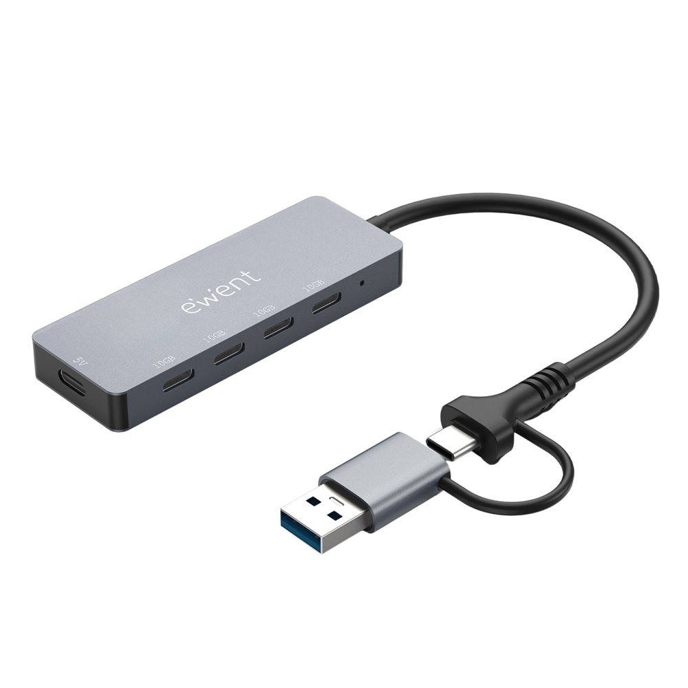 ewent ew1151 hub de interfaz usb tipo c 10000 mbit/s gris