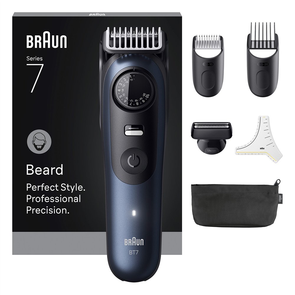 braun beardtrimmer 7 bt7520 batería 40 2 cm mojado y seco negro, azul