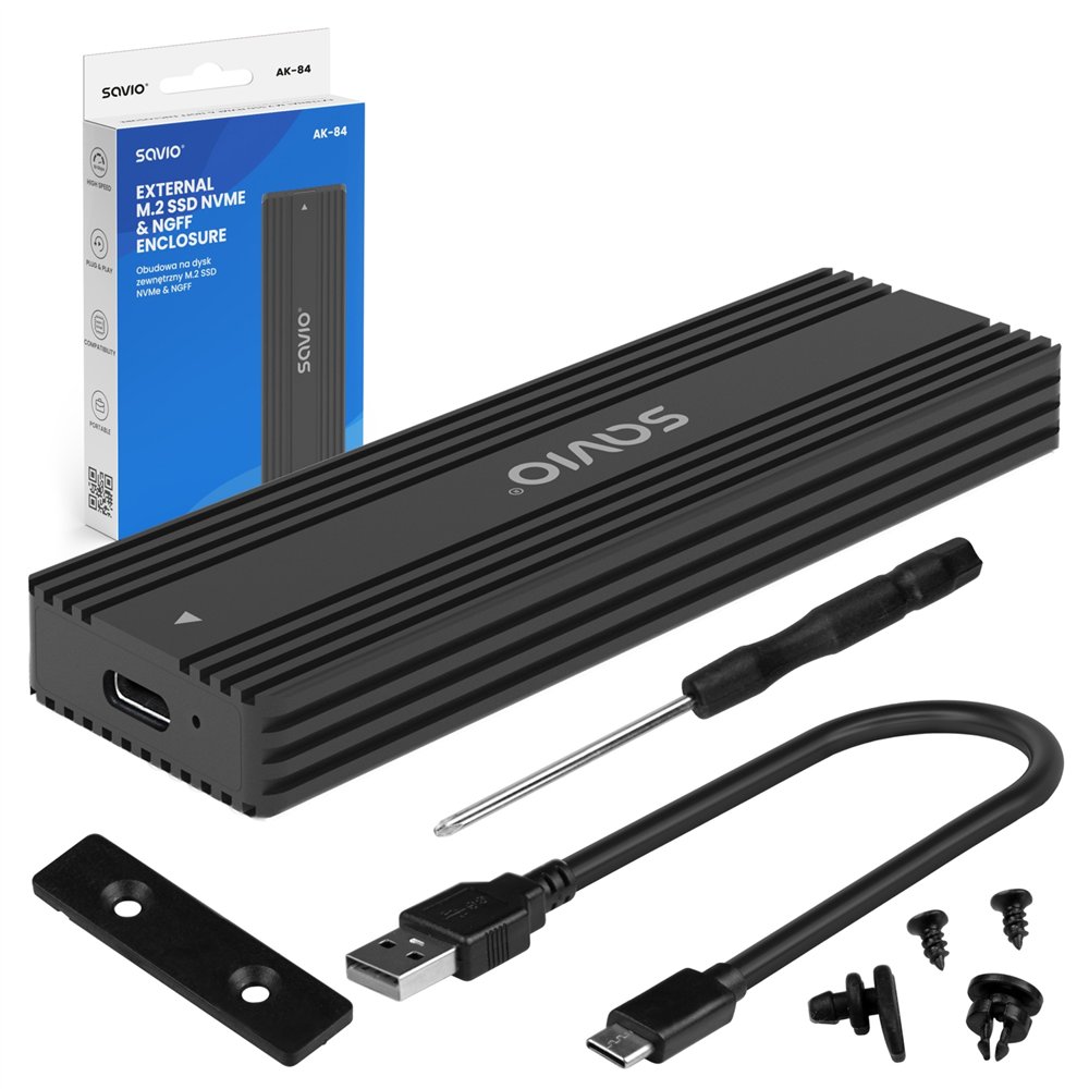 savio ak-84 caja para disco duro externo caja externa para unidad de estado sólido (ssd) negro m.2