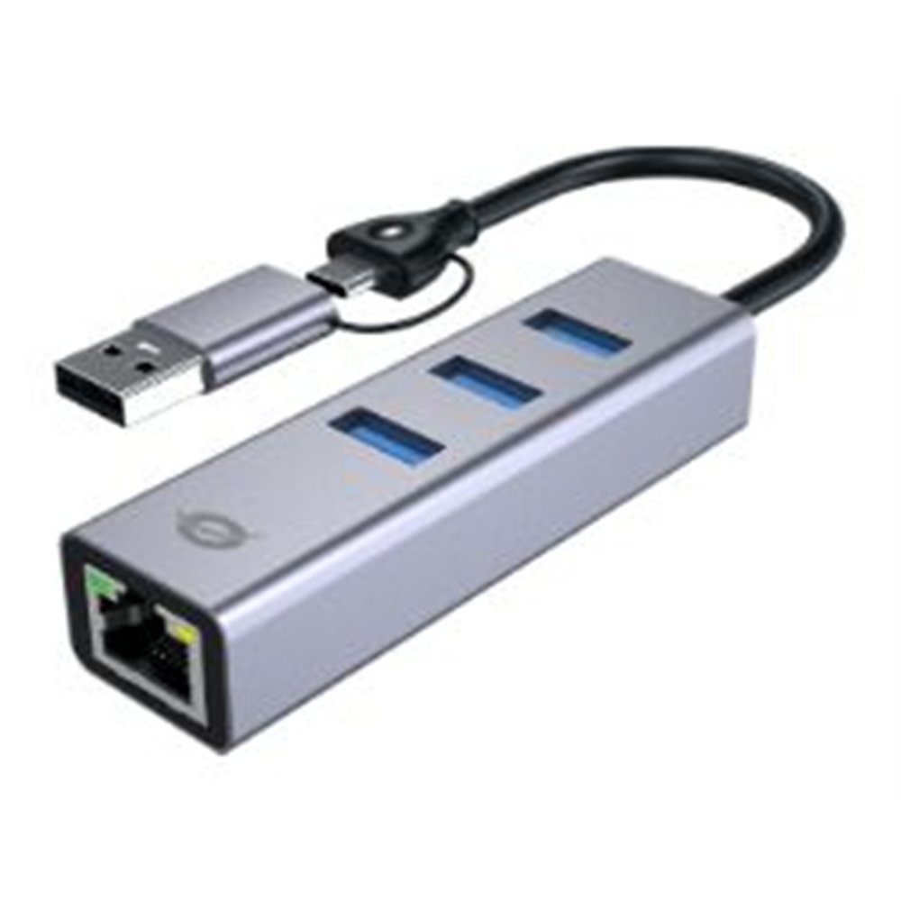 adaptador conceptronic usb-a/c a 3usb-a/1rj45 (abby25g)