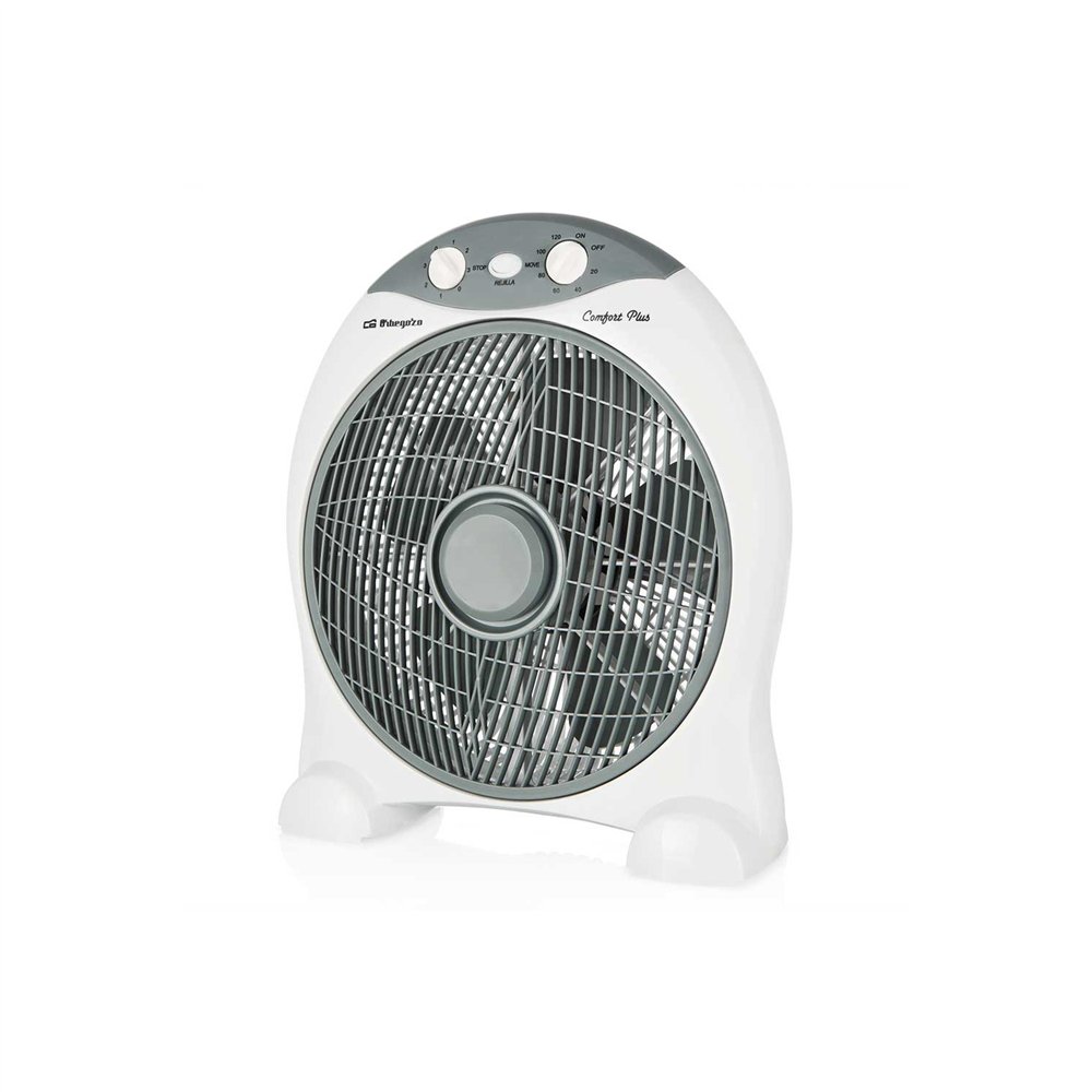 ventilador de suelo orbegozo box fan bf 1030 45w aspas 30cm 3 velocidades seguridad antivuelco blanco 17426