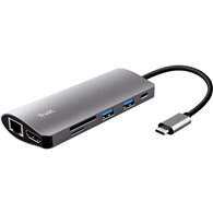 hub trust dalyx usb-c 7 en 1 hdmi usb-c usb micro sd rj45 silver