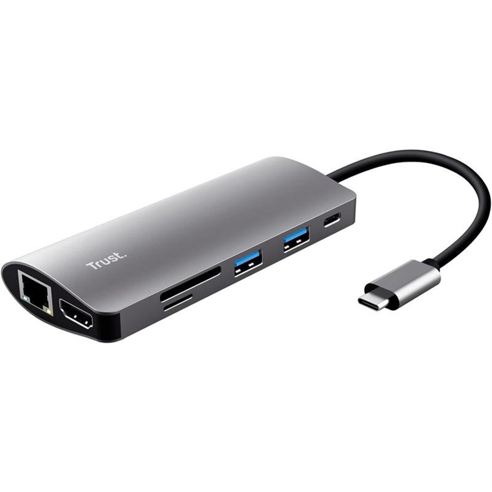 hub trust dalyx usb-c 7 en 1 hdmi usb-c usb micro sd rj45 silver