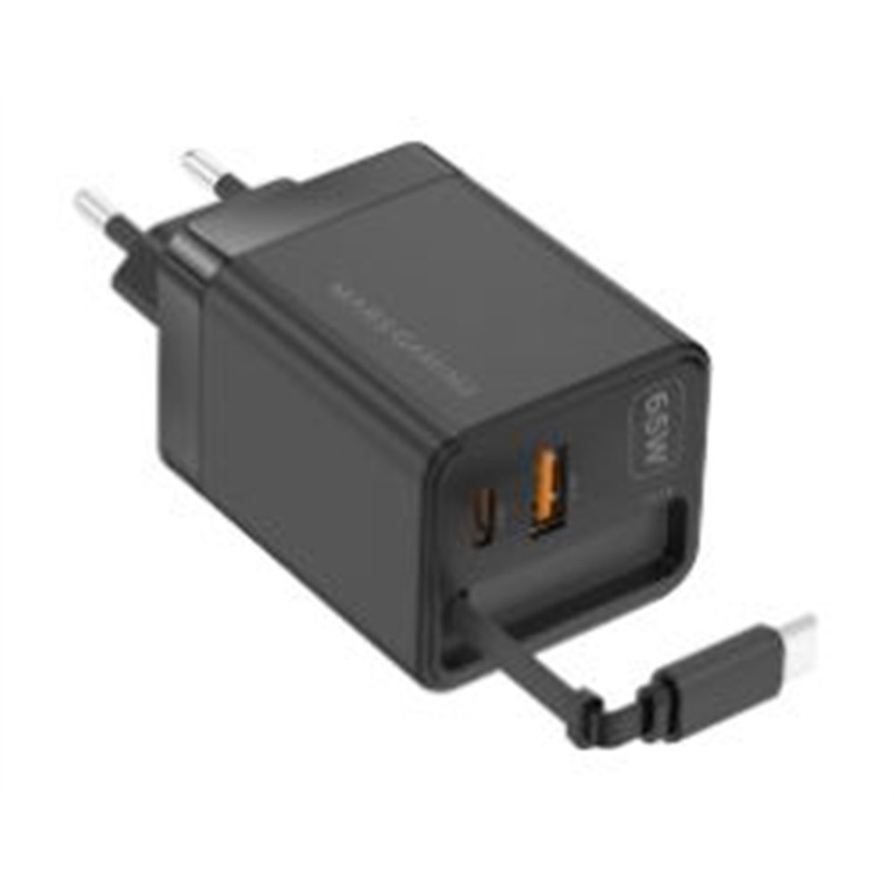 cargador mars gaming retráctil usb-a/c negro (mdgan65r)