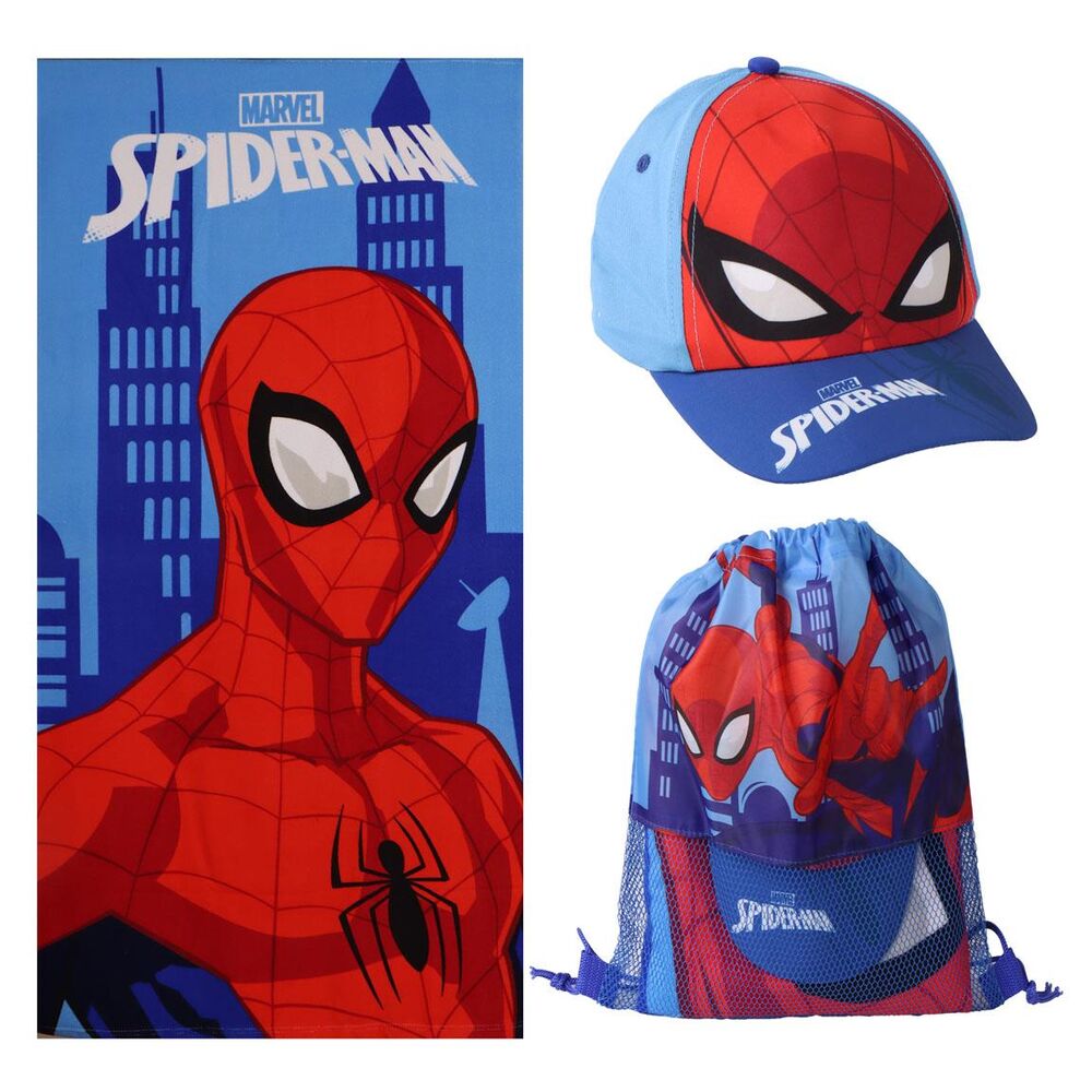 set toalla + saco + gorra spiderman marvel