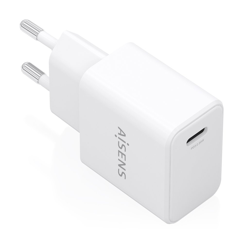 aisens cargador gan usb-c pd3.0 1xusb-c 20w, blanco