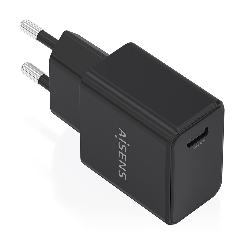 aisens cargador gan usb-c pd3.0 1xusb-c 20w, negro