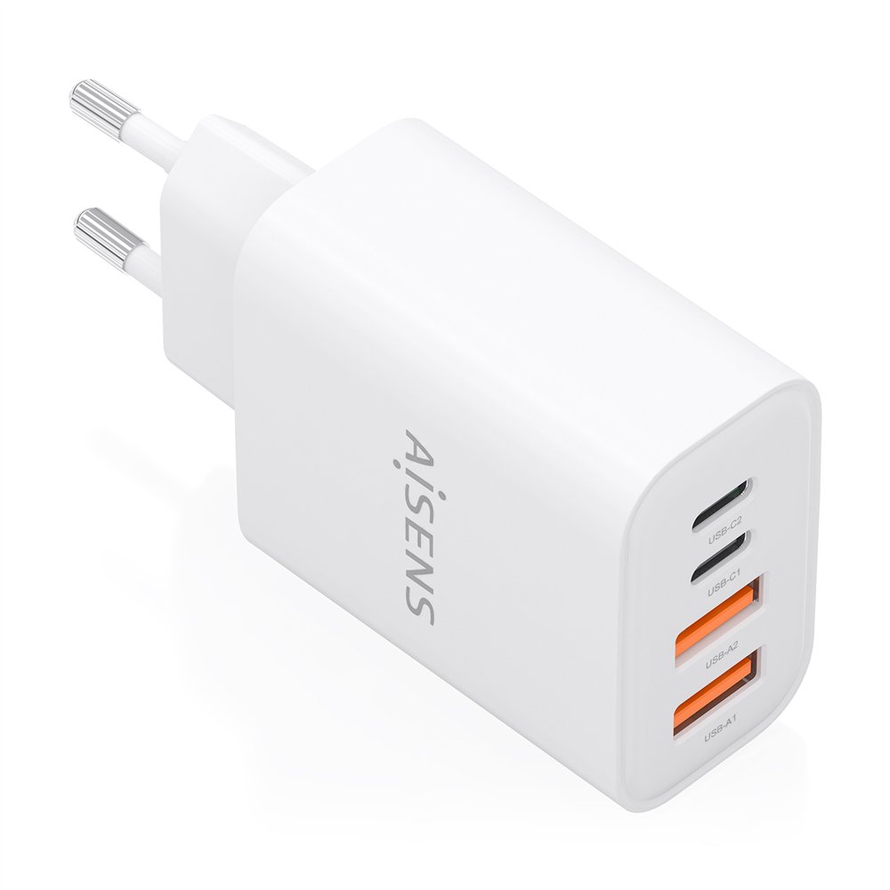 aisens cargador gan 32w, 2xusb-c pd3.0, 2xusb-a, blanco