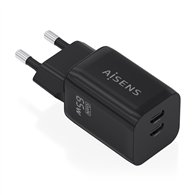 aisens cargador gan 65w, 2xusb-c pd3.0 qc4.0, negro