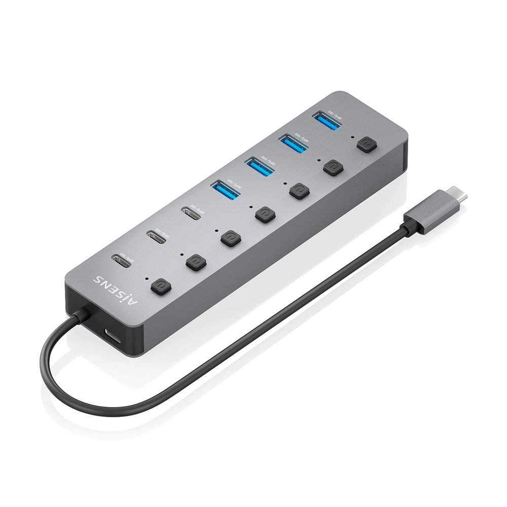 aisens hub usb3.2 gen2 10g usb-c, usb-c/m-4xusb-a/h+3xusb-c/h+1xusb-c/h pd3.0 100w, gris, 30cm