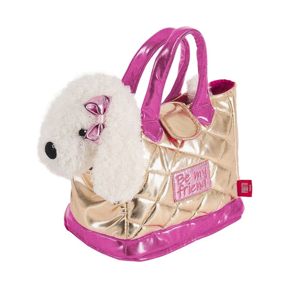 bolso mano + peluche dorado perro didi 28cm