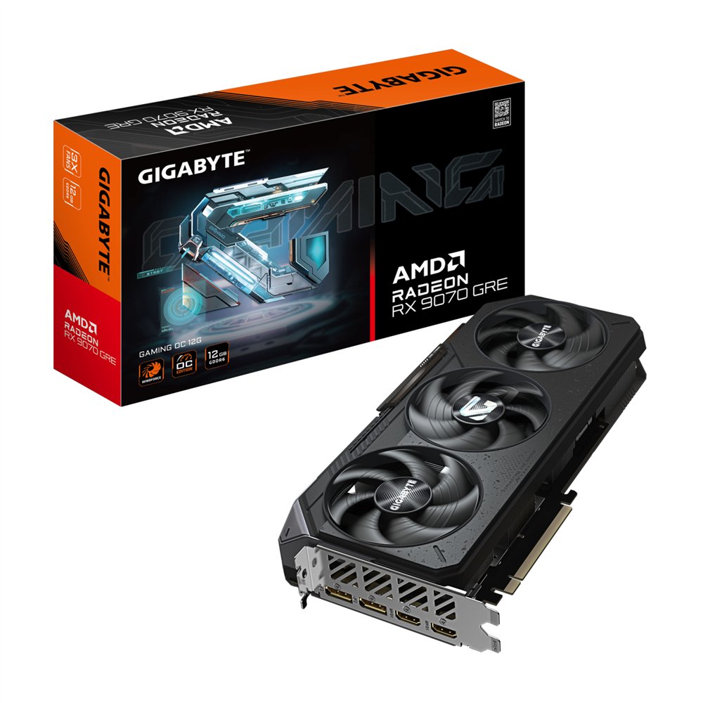 gigabyte radeon rx 9070 gre gaming oc 12g – tarjeta gráfica, 12gb gddr6, 192bit, pci-e 5.0, 2920 mhz core clock, 2 × displayport