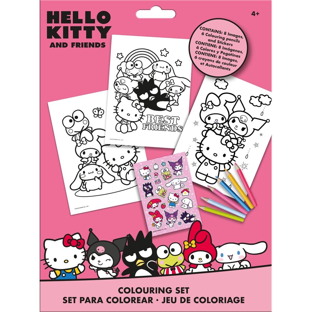 set colorear pegatinas hello kitty and friends