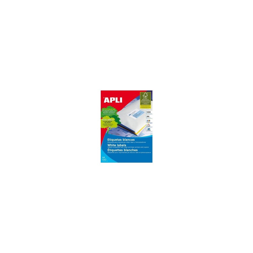 etiquetas adhesivas apli 100 hojas a4 24 etiquetas por hoja blanco 02409