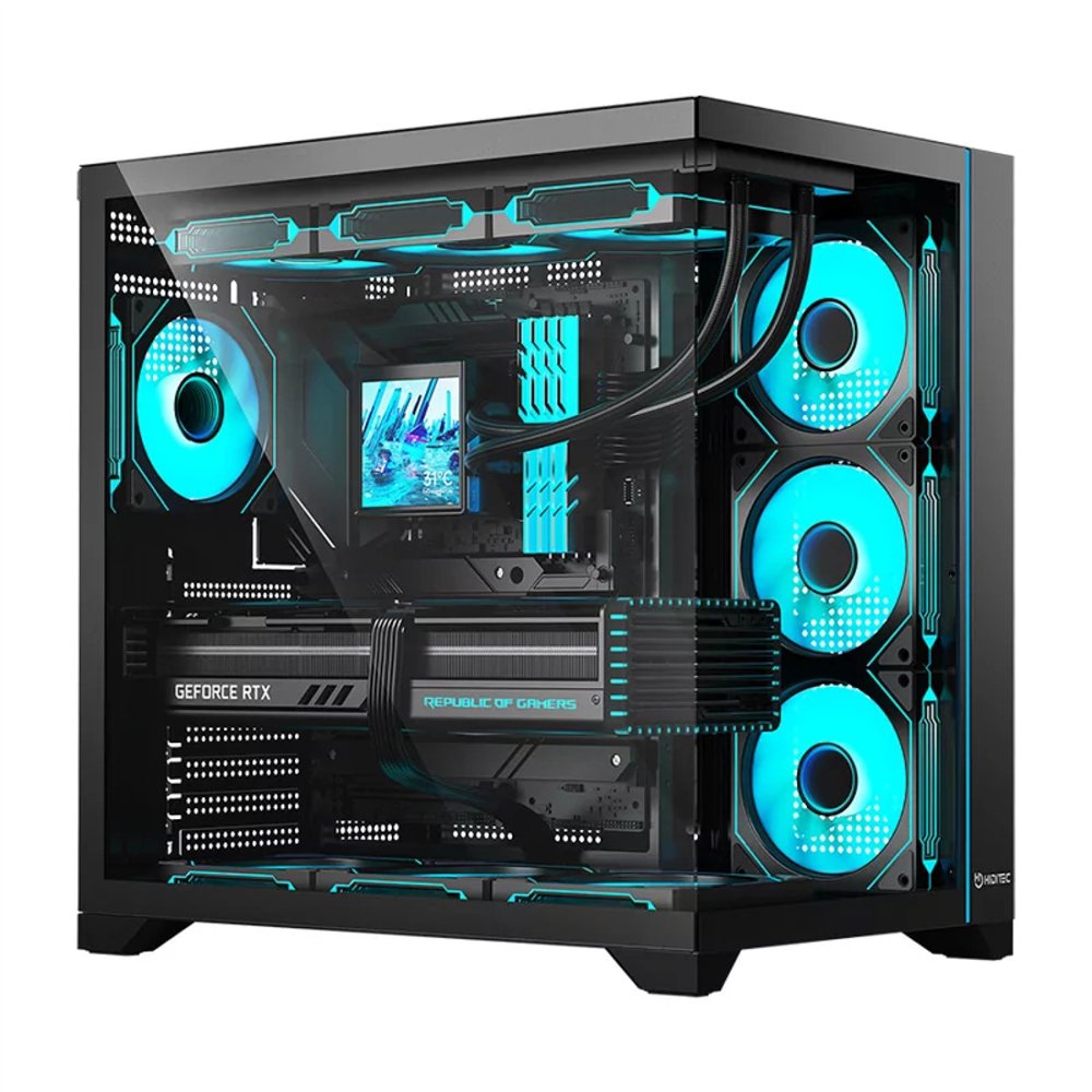 hiditec h3 pro midi tower negro, transparente
