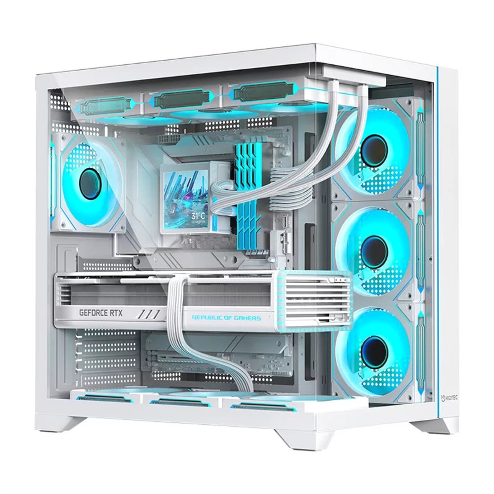 hiditec h3 pro midi tower transparente, blanco