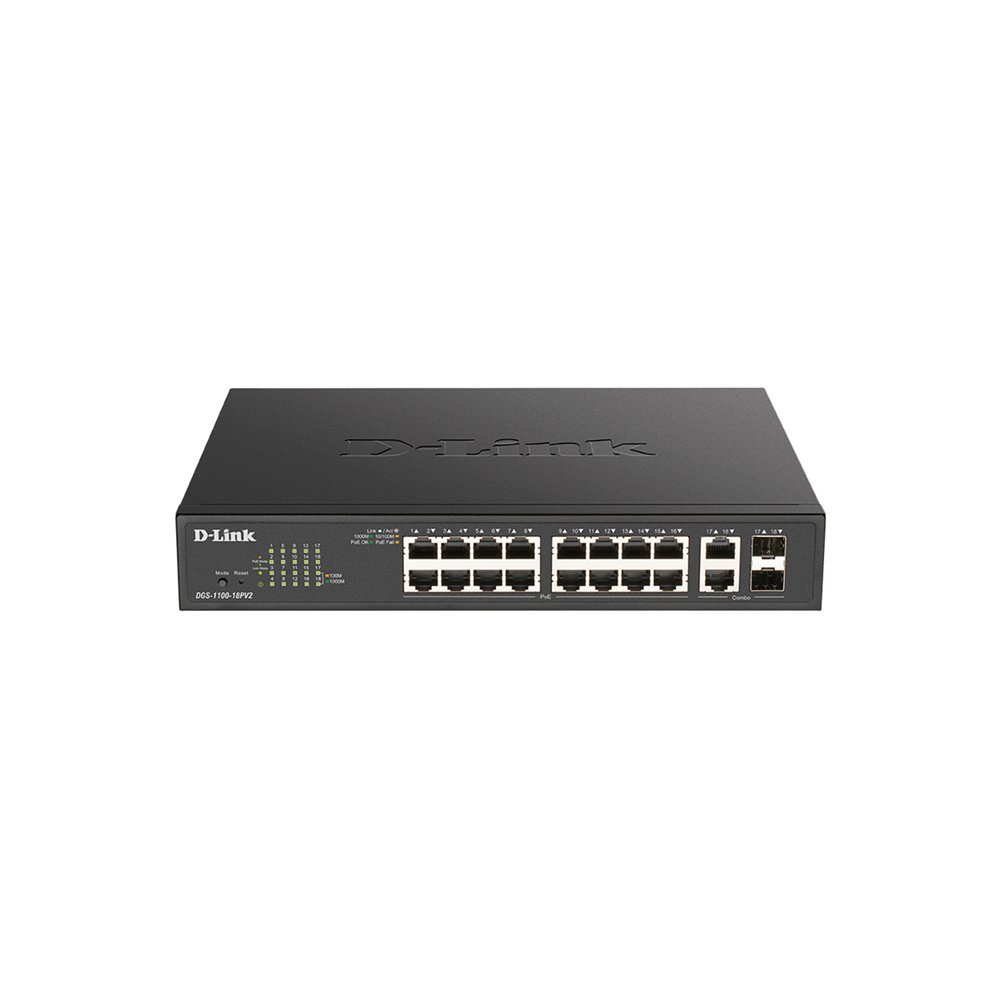 d-link dgs-1100-18pv2 switch gestionado l2 gigabit ethernet (10/100/1000) energía sobre ethernet (poe) 1u negro