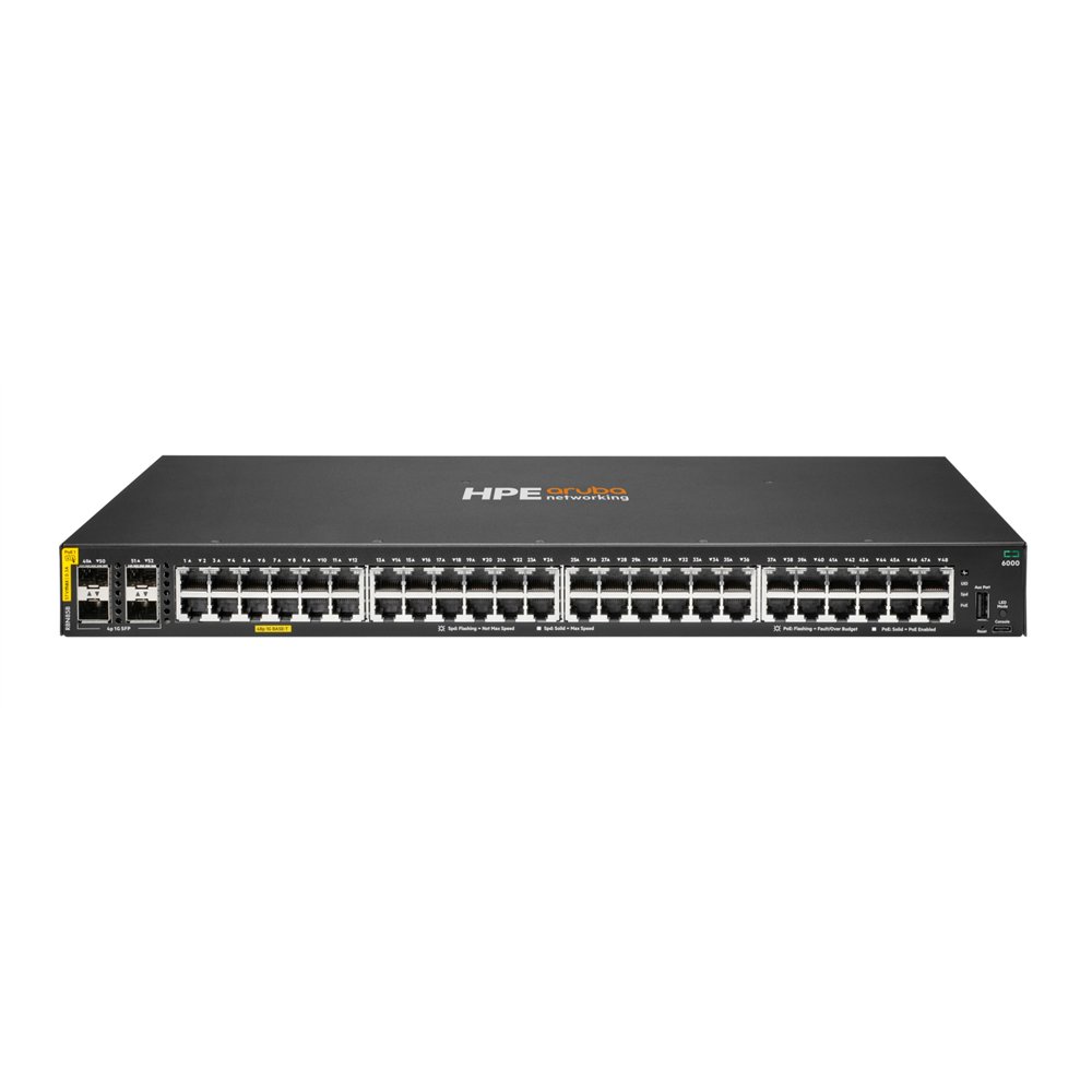 hpe aruba networking cx 6000 48p 10m/100m/1g class4 poe 4p sfp 1g 370w switch