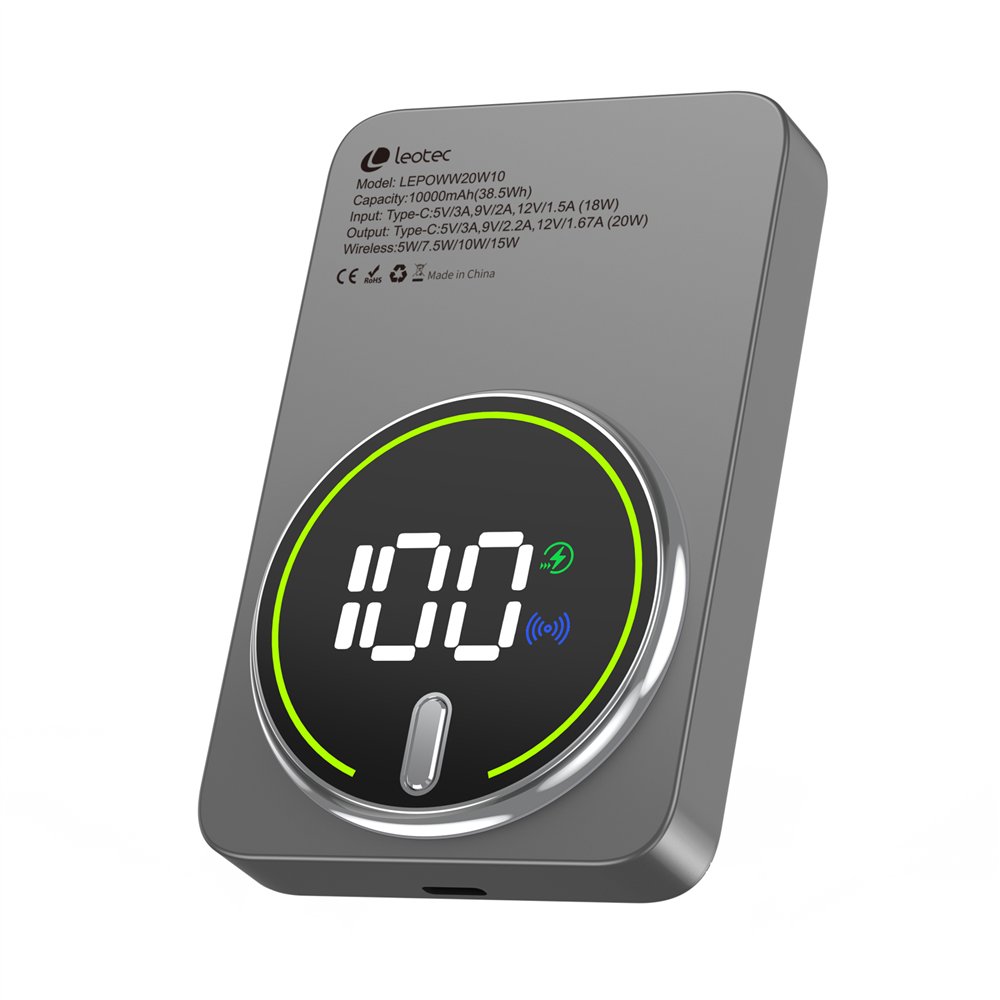 leotec power bank inalámbrico 10000mah 20w gris