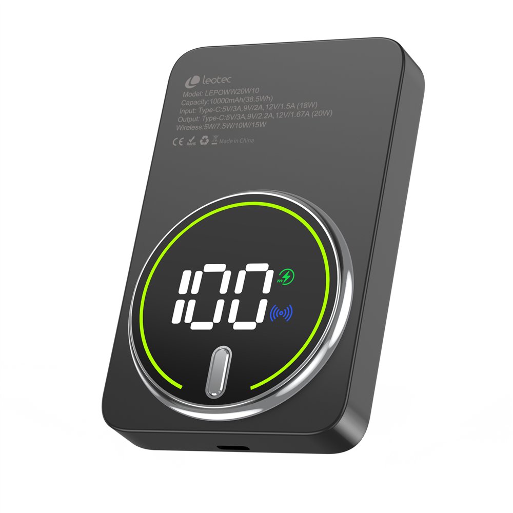 leotec power bank inalámbrico 10000mah 20w negro