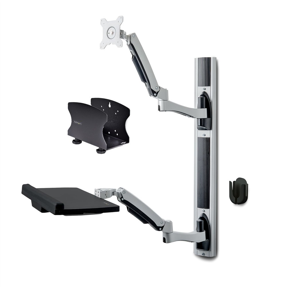 startech.com estación de trabajo soporte de pared para monitor vesa de 27 pulgadas (10kg) con bracket para cpu / ordenador y ban