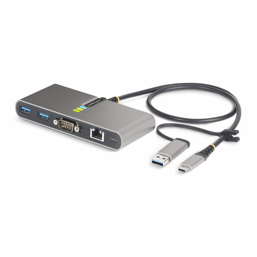 startech.com hub ladrón usb-c de 2 puertos usb-a de 5gbps con red rj45 ethernet gigabit y puerto serie db9 rs232 ftdi - concentr