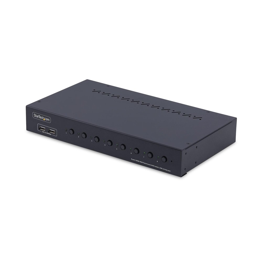 startech.com switch kvm de 8 puertos hdmi 4k 60hz - conmutador kvm hdmi 2.0 con kit de montaje 1u para rack - con hub usb de 4 p