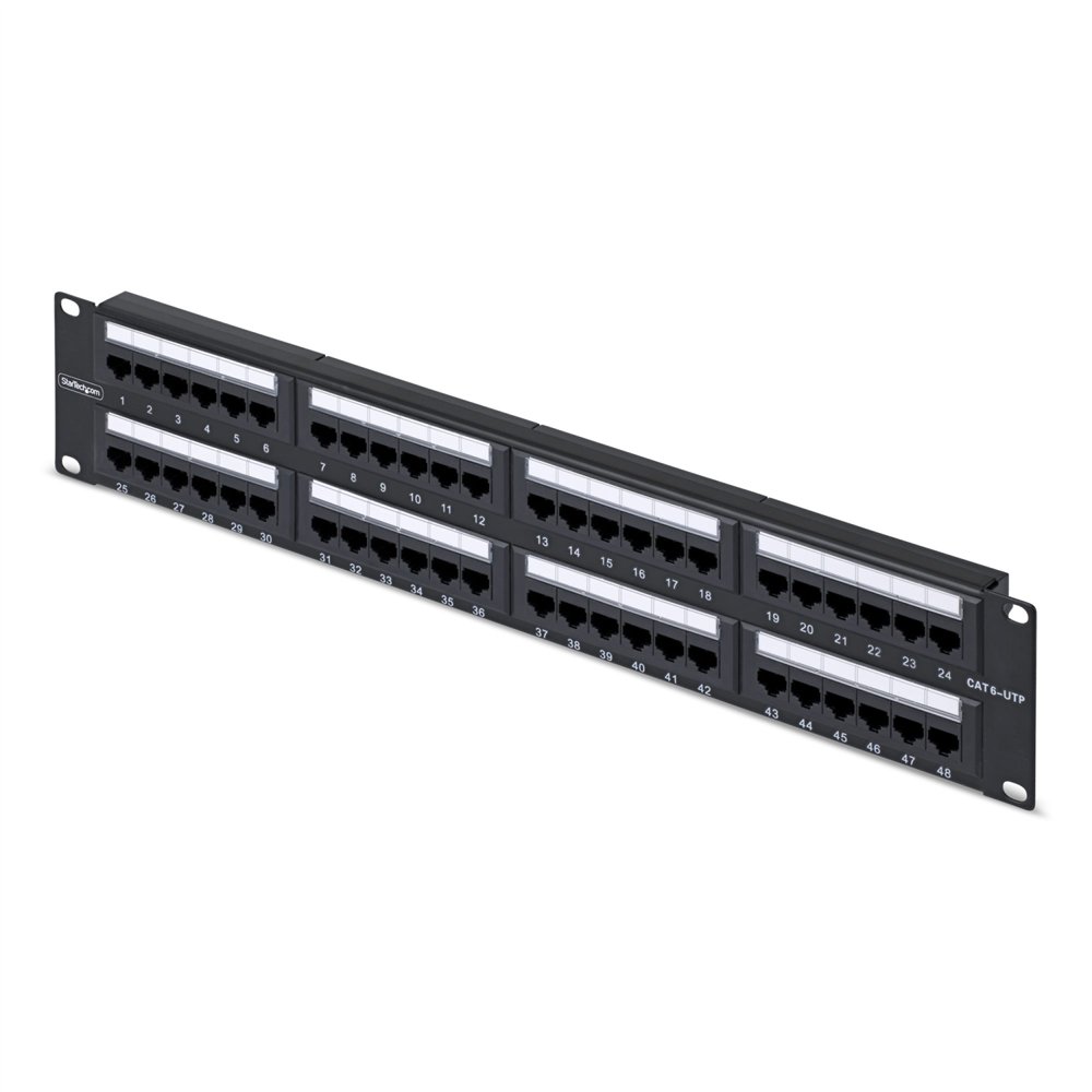 startech.com panel de parcheo 2u de 48 puertos cat6 rj45 de montaje en rack de servidores - utp -tipo 110 punch down - panel de 