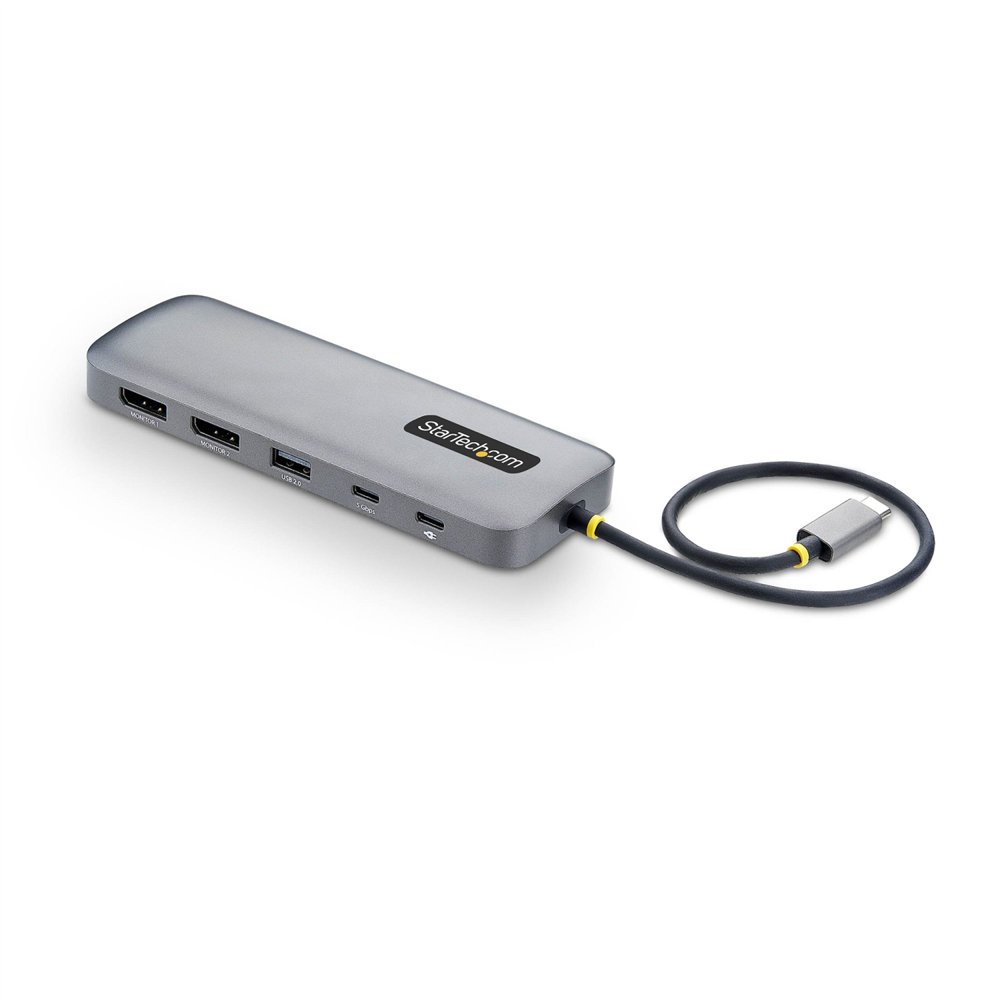 startech.com adaptador multipuertos usb-c a dp de dos pantallas - mini dock tipo c 10 en 1 displayport - pd de carga de 100w - 2