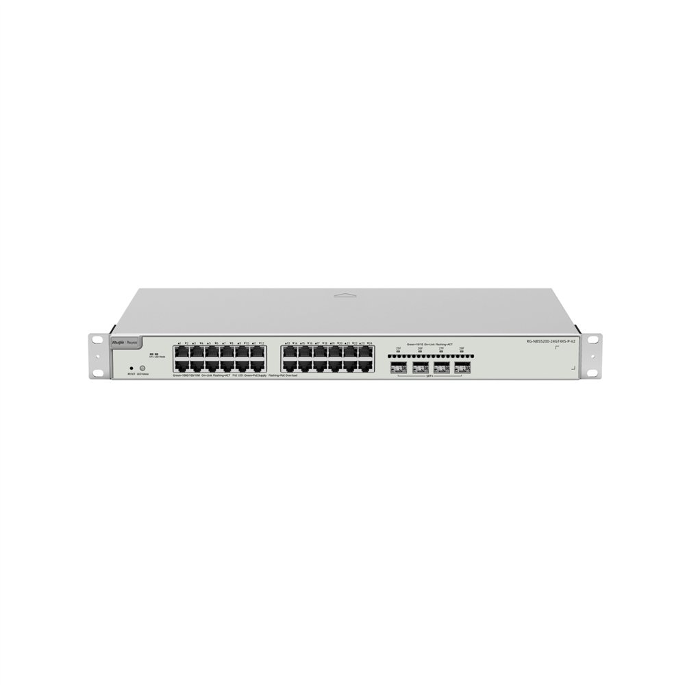 ruijie networks rg-nbs5200-24gt4xs-p-v2 switch gestionado l3 gigabit ethernet (10/100/1000) energía sobre ethernet (poe) 1u gris
