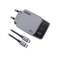cargador ugreen gan 65w 1xusb-a 2xusb-c gris (25871)