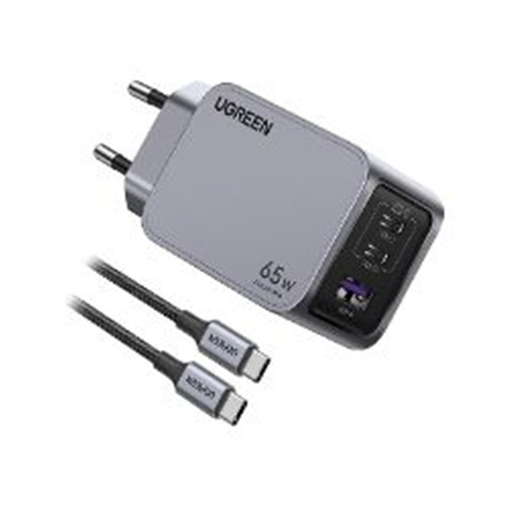 cargador ugreen gan 65w 1xusb-a 2xusb-c gris (25871)