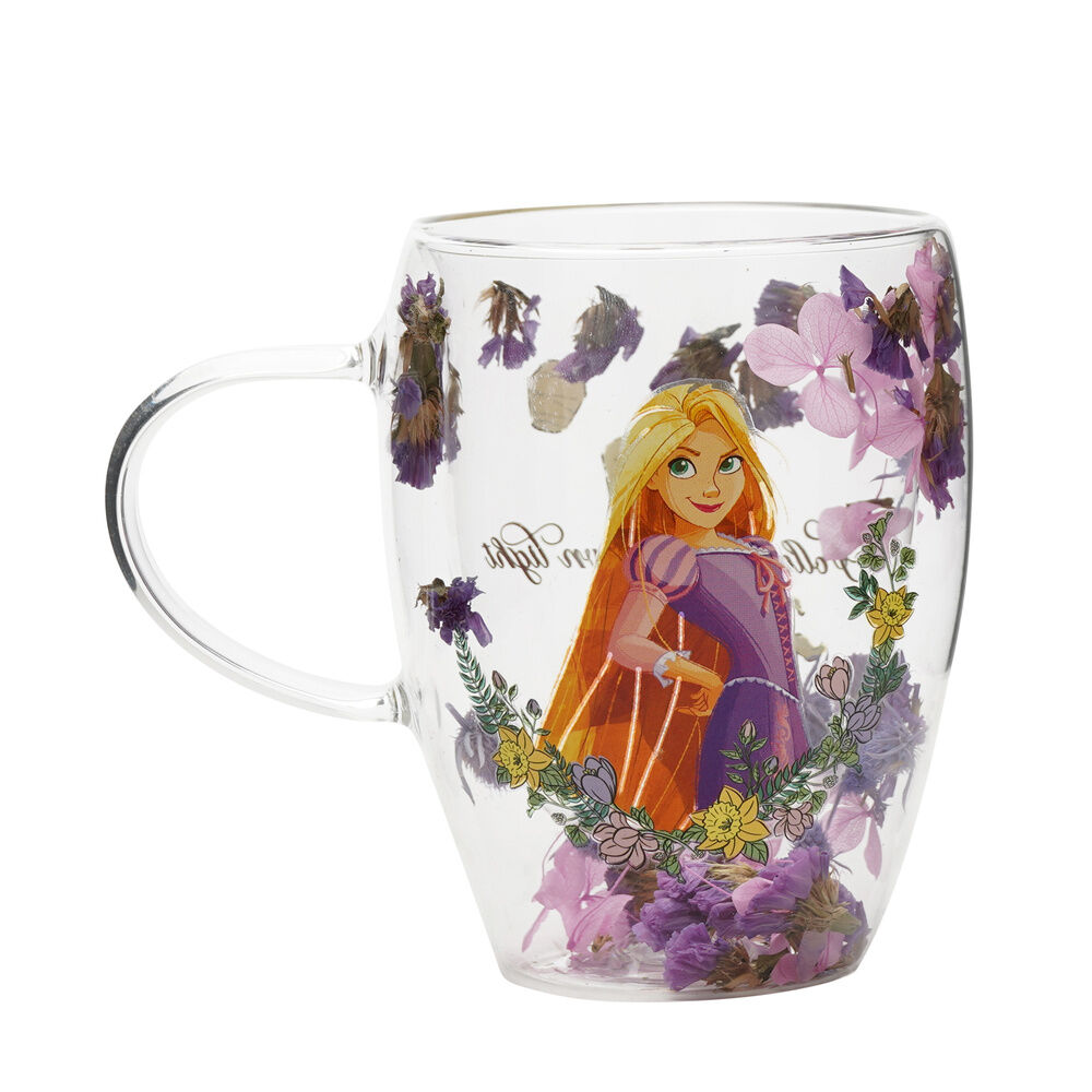 taza cristal flores secas rapunzel princesas disney
