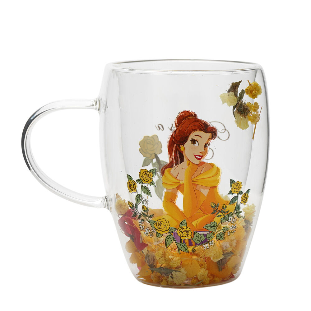 taza cristal flores secas bella princesas disney