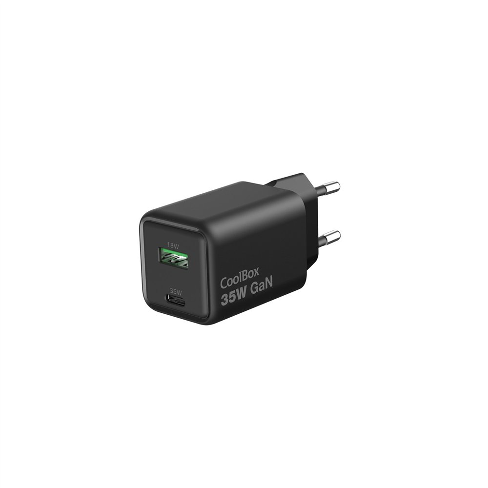 coolbox cargador gan 35w usb-a/usb-c pared negro