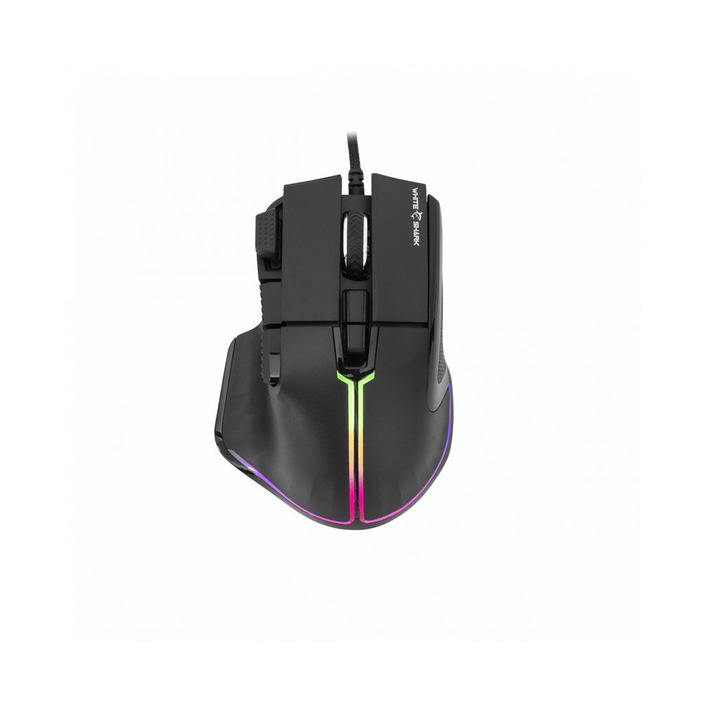 white shark marrok black ratón oficina mano derecha usb tipo a óptico 12000 dpi