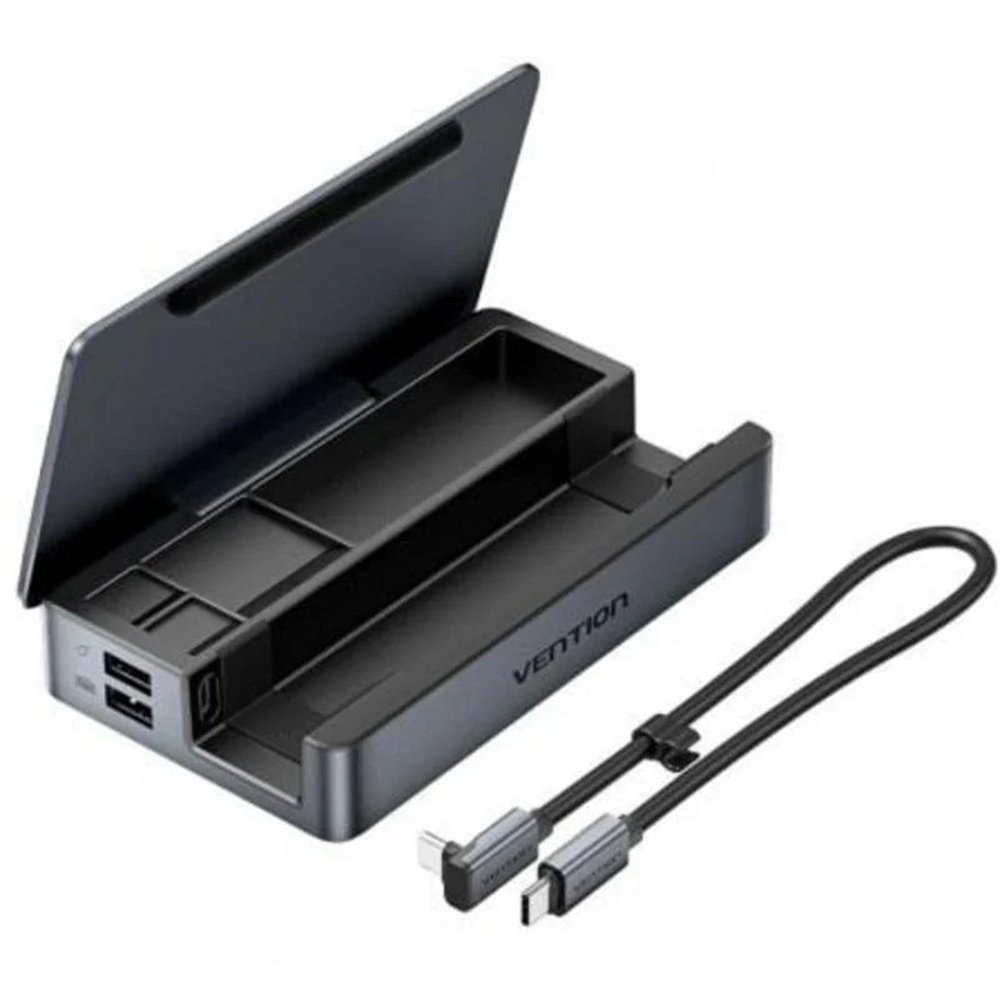 docking usb-c para steam deck/switch vention 2x hdmi 4k/3x usb-a/1x usb-c/1x usb-c pd/1x rj45/1x  microsd