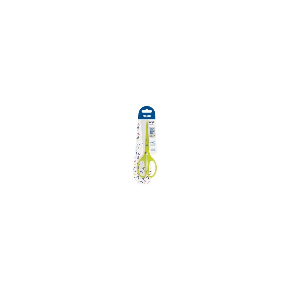 blister tijeras milan cuchilla acero inoxidable mango plastico apto para zurdos acid amarillo bwm10425y