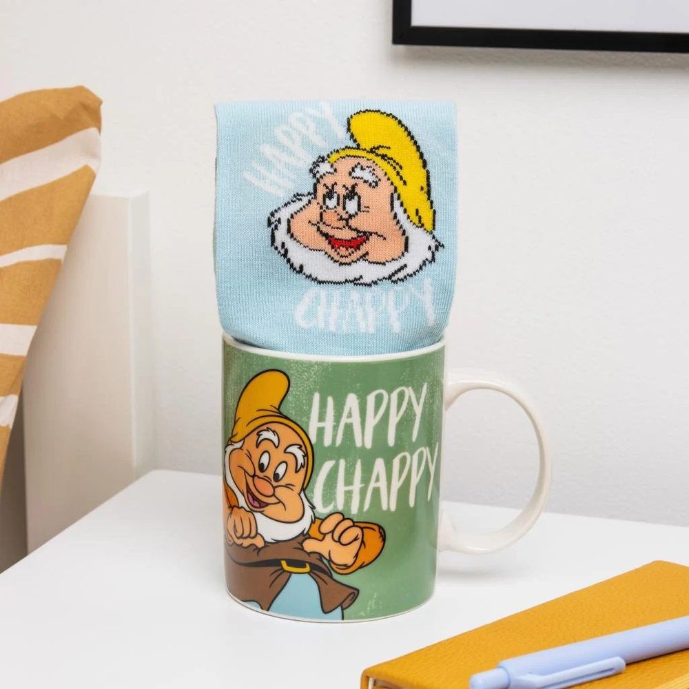 set taza y calcetines feliz blancanieves y los siete enanitos