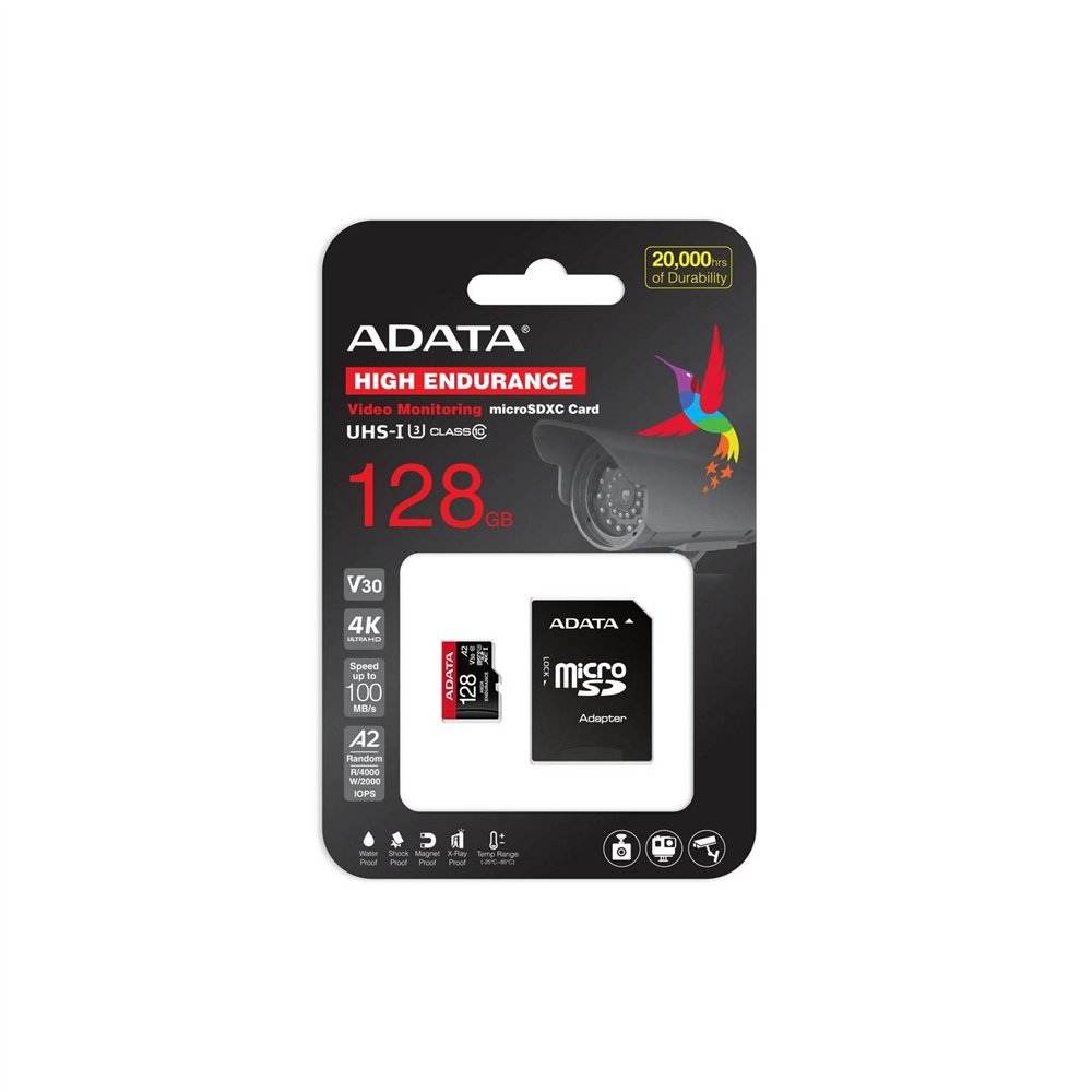 microsd adata 128gb cl10 uhs-i u3 v30s 100/80mbps + adaptador sd
