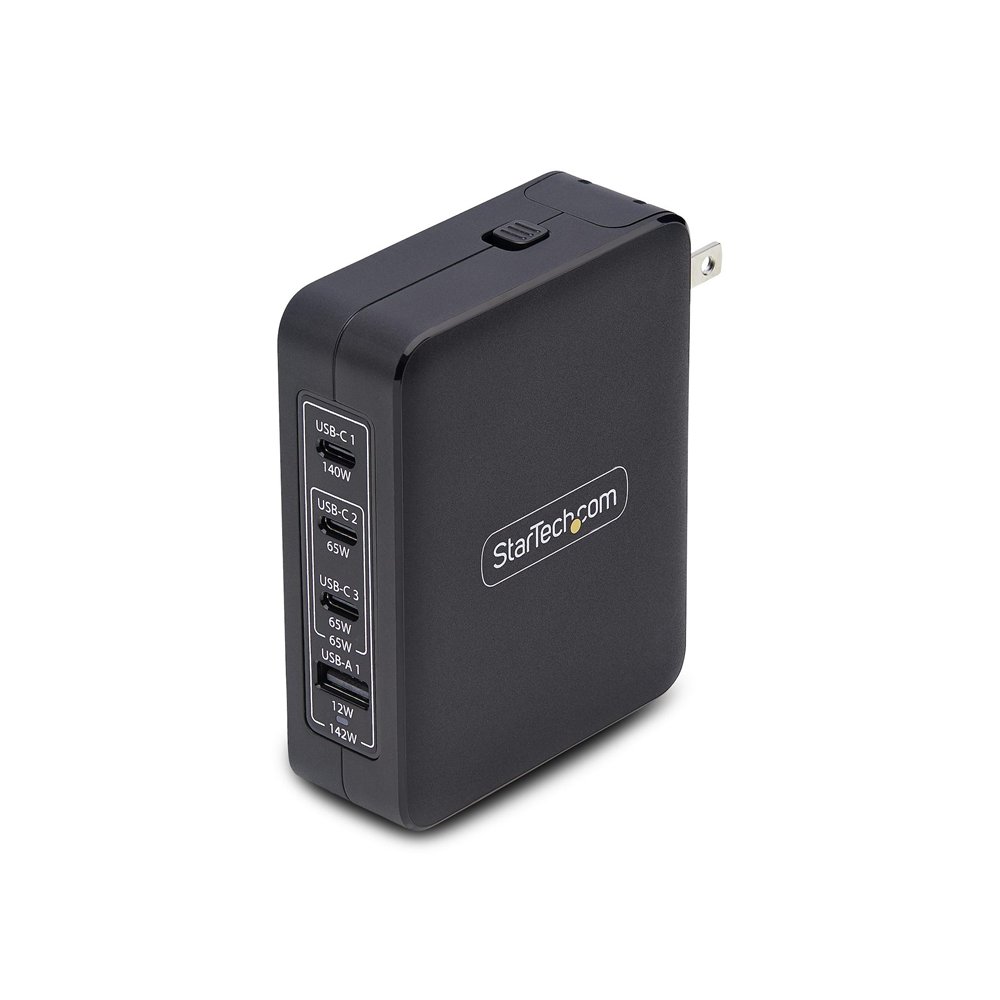 startech.com cargador usb-c/usb-a de pared gan pd de 140w - 3x usb-c/1x usb-a - cargador internacional para portátil macbook/del