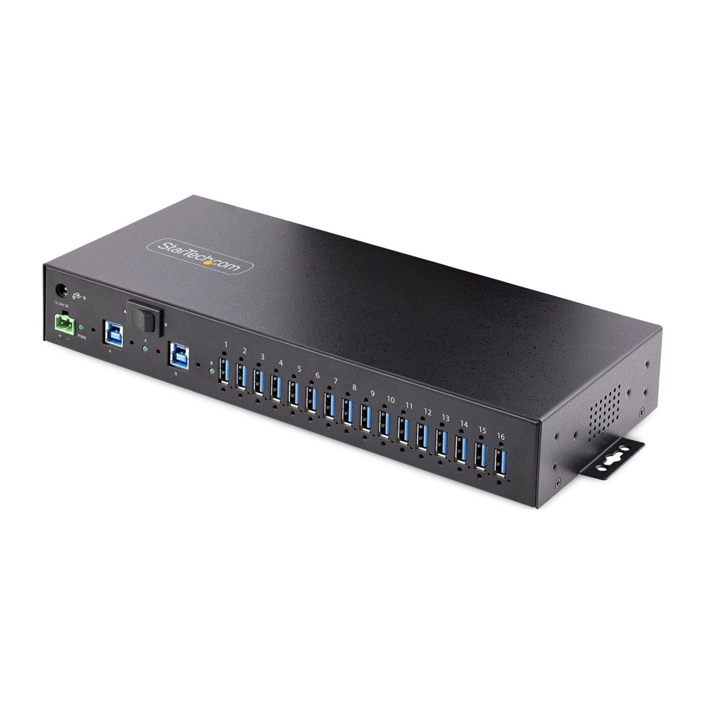 startech.com hub ladrón usb 3.0 5gb de 16 puertos industrial - metal - montaje en rack/superficie/din - carga compartida usb 120