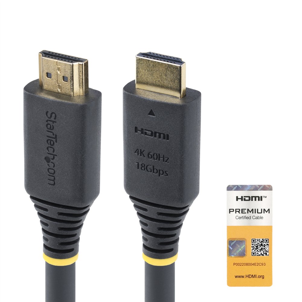 startech.com cable hdmi activo de alta velocidad de 15m - 4k 60hz/1440p 144hz - hdr10/hdcp 2.2/arc - 18gbps - cable uhd - cable 