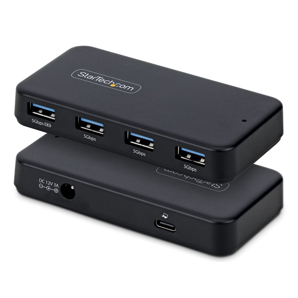 startech.com hub ladrón usb-a de 4 puertos - 5gbps - autoalimentado - cable host 2 en 1 tipo c y tipo a - puerto de carga bc 1.2