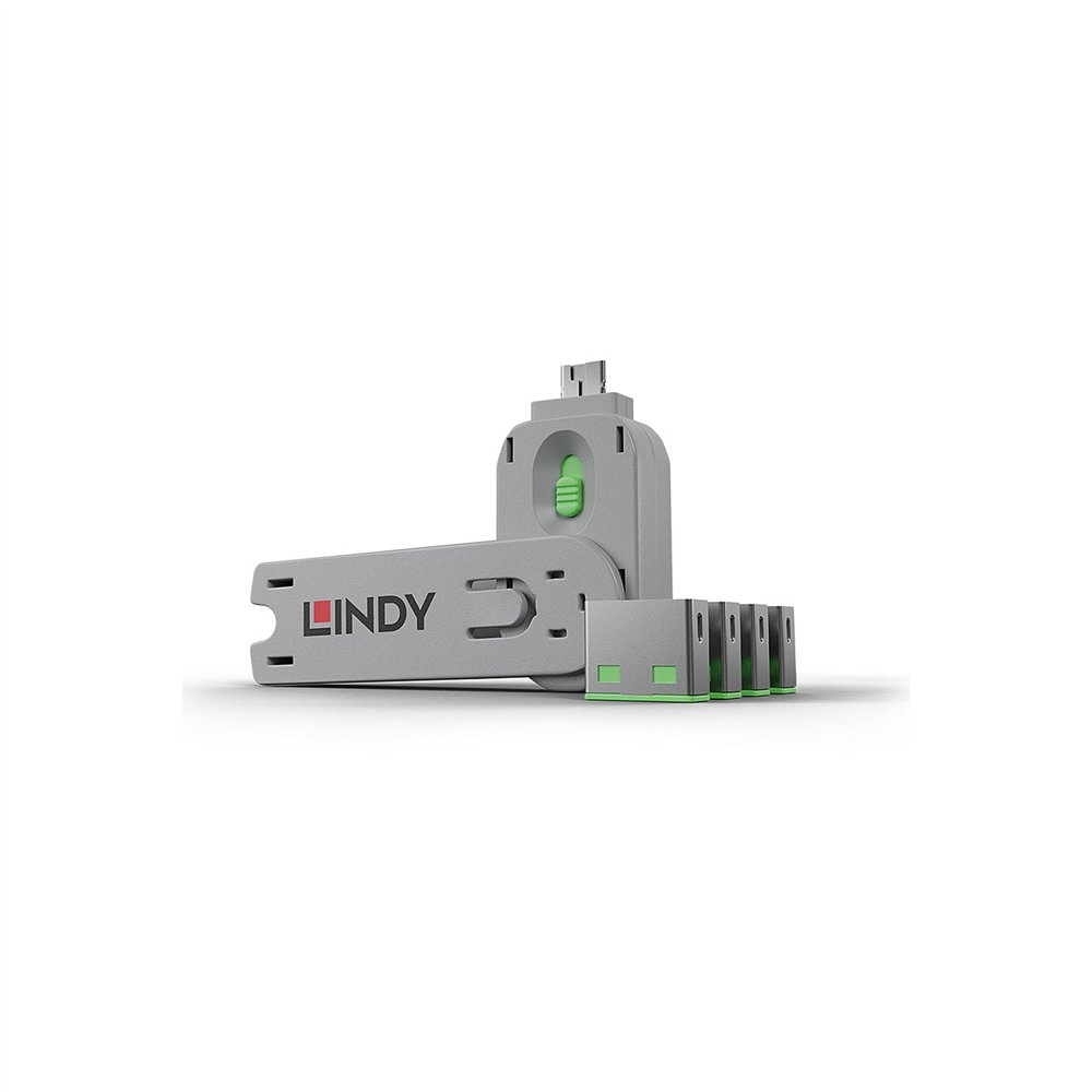 lindy 40451 bloqueador de puerto bloqueador de puerto + clave usb tipo a verde acrilonitrilo butadieno estireno (abs) 5 pieza(s)