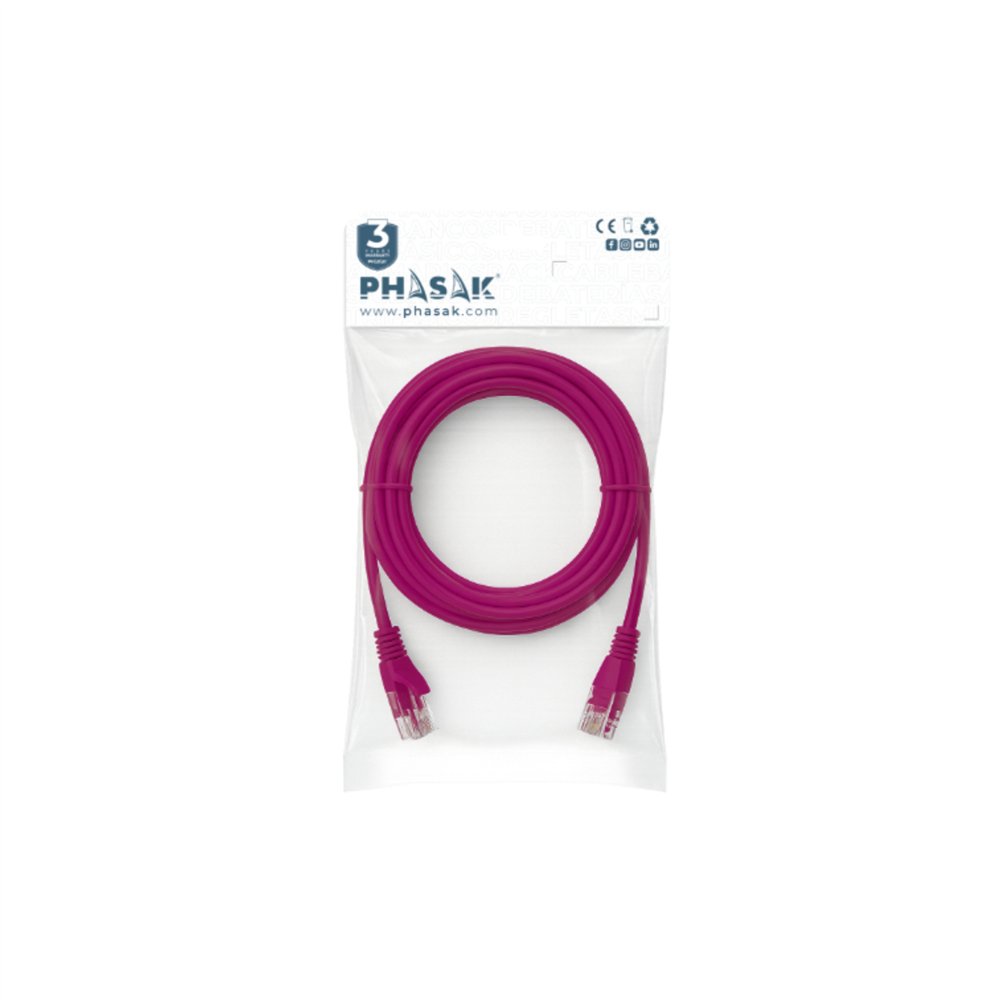 phasak cable de red 100% cu cat.6 utp sólido violeta 0.25 m