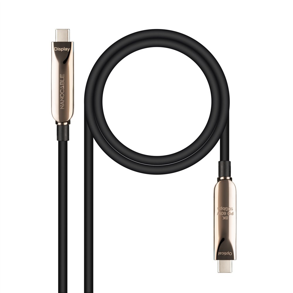 nanocable cable usb 3.2 gen2x1 aoc, 60w 3a pd 10gbps 8k@60hz, usb-c m/m, 15m, negro