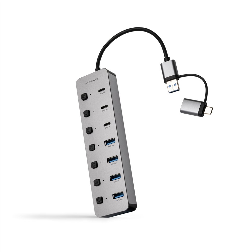 nanocable hub usb-c+usb-a/m a 4xusb-a + 3xusb-c 3.0 + usb-c 5v