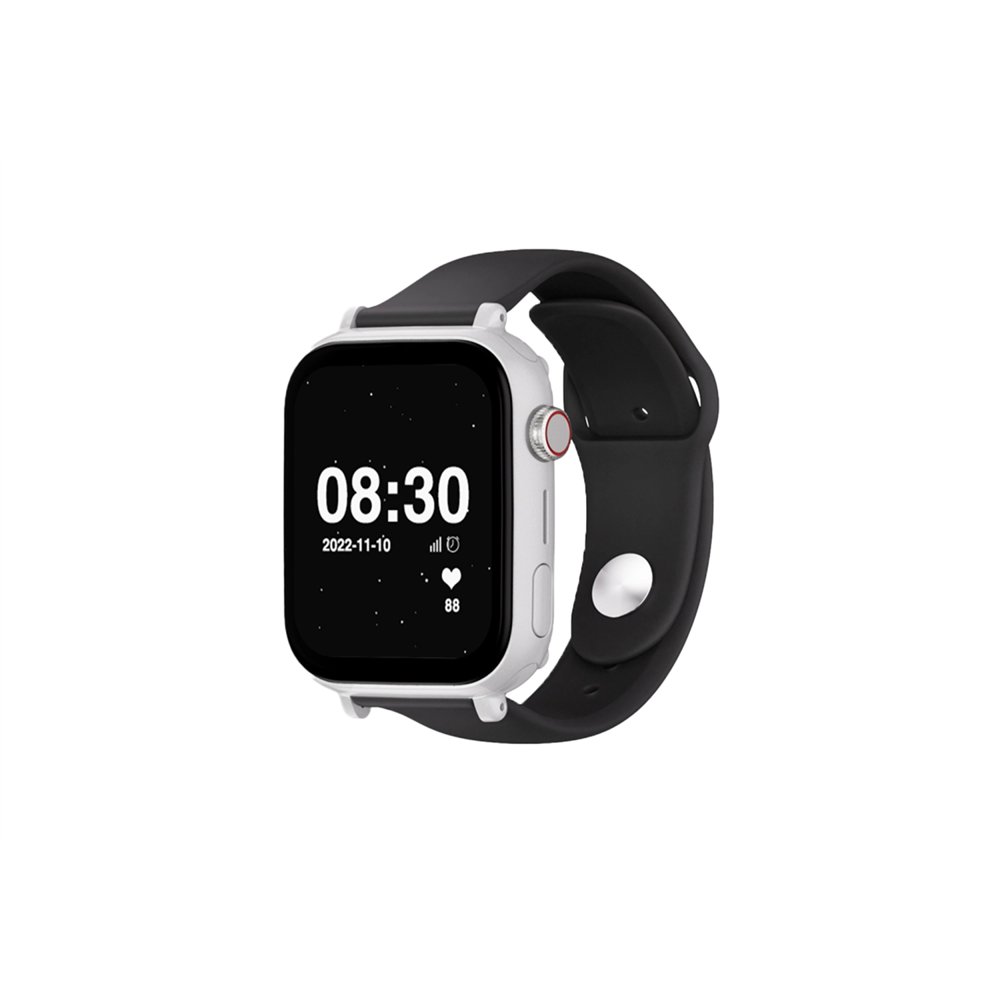 savewatch plus 4g blanco con correa negra de silicona para niños